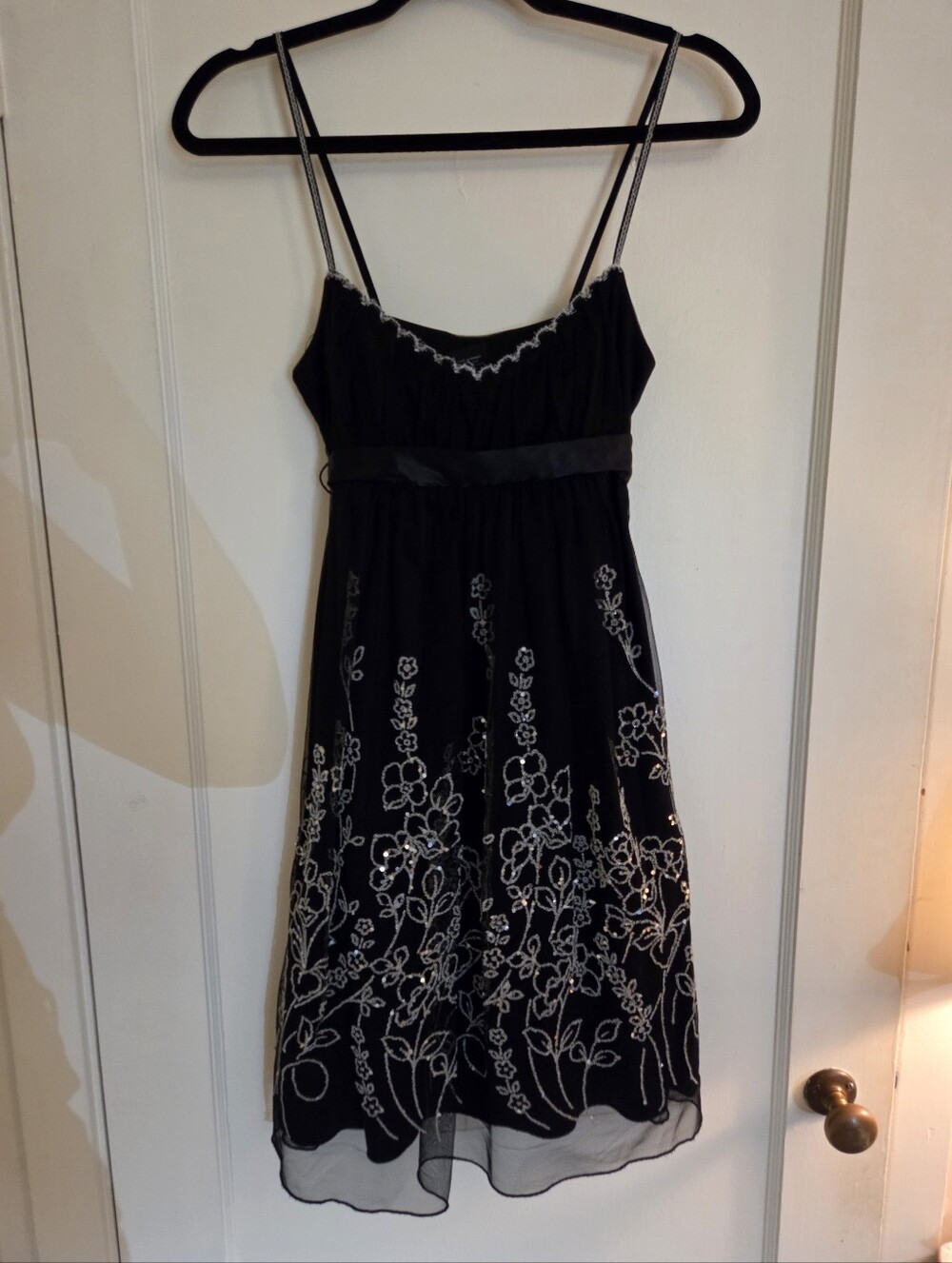 Black Spaghetti Strap Floral Embroidered Dress Y2k Size Small